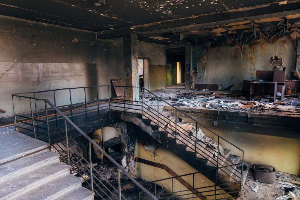 Burned interiors after fire